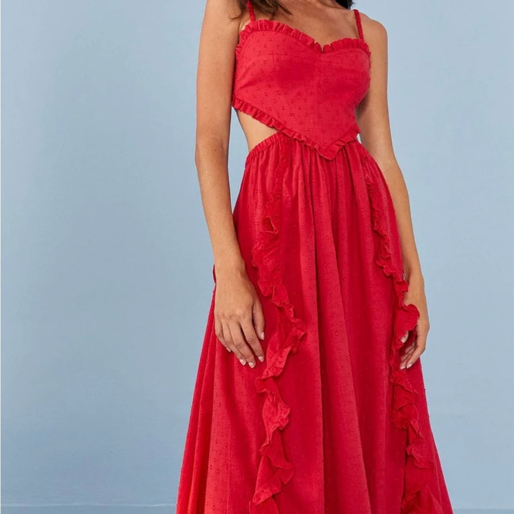 FARM Rio Red Ruched Cut Out Sundress - Picture 2 of 7